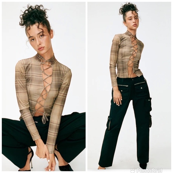 With Jean. Amethyst Top in Plaid New with Tags! - Picture 3 of 10